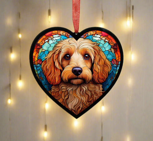 Cockapoo Yellow Stained Glass Effect Heart Suncatcher